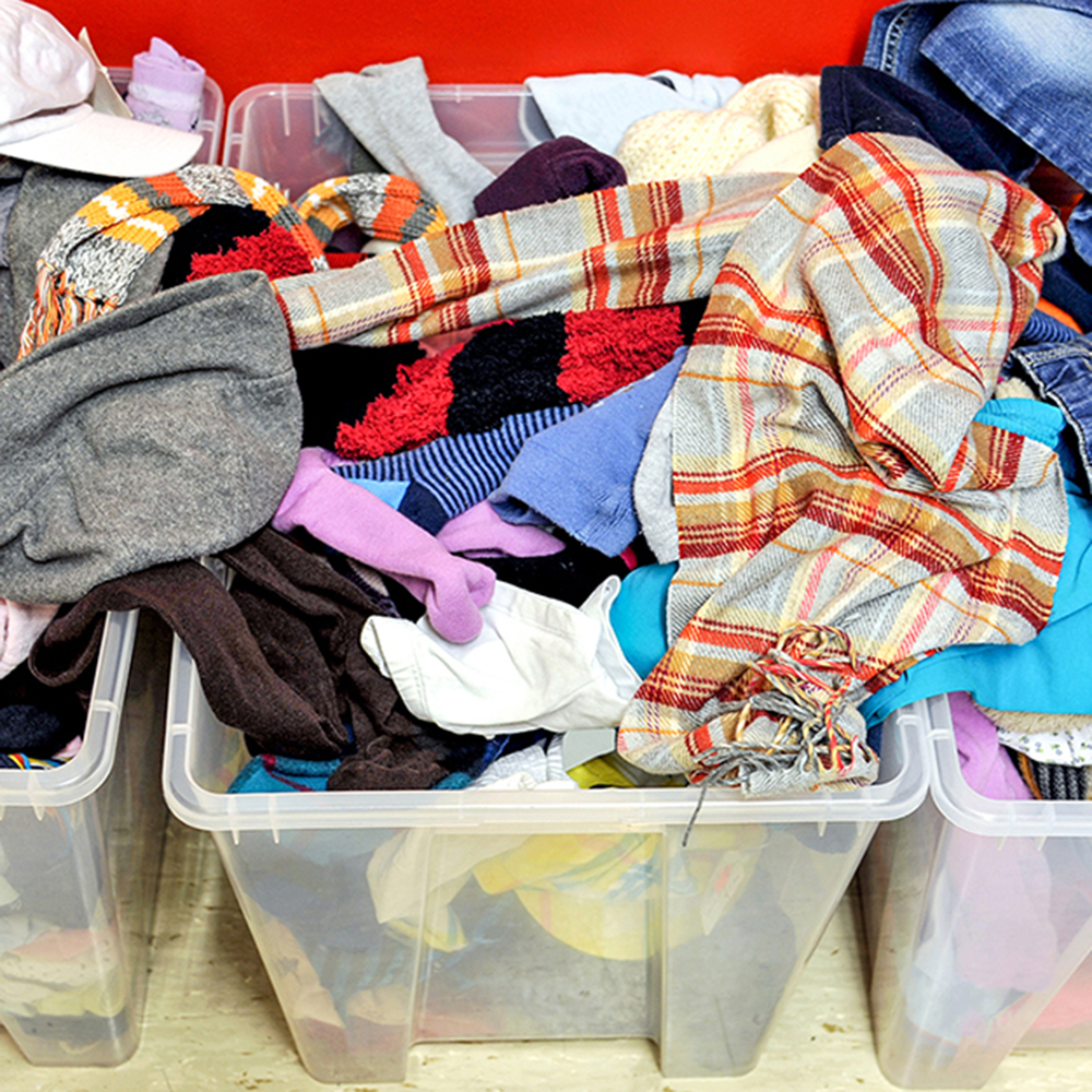 tub of clothes to donate